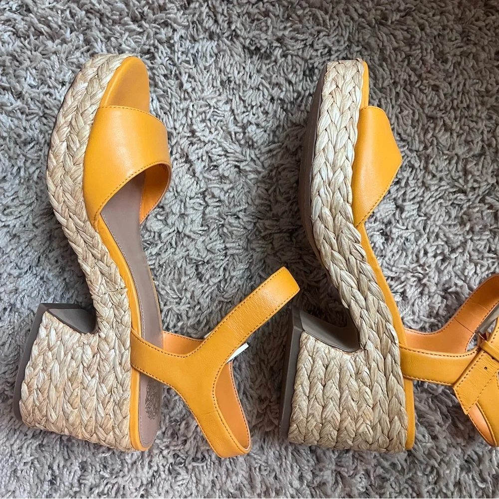 Vince Camuto Ranneli Leather Raffia Block Heel Espadrille Orange . Size 8.5 - Picture 10 of 16